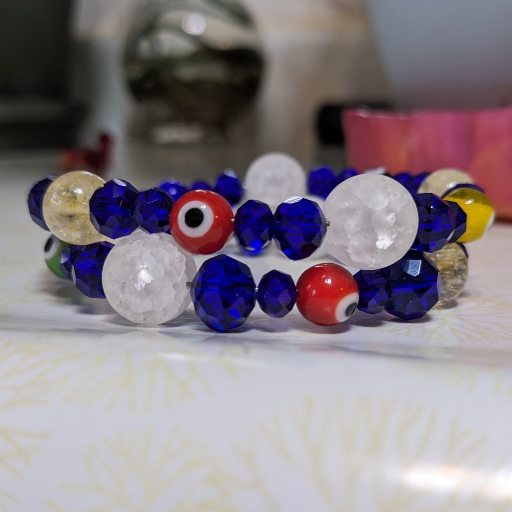 🧿SOLD🧿Evil Eye Protection Citrine Quartz Beads Good Luck Crystals Blue - Picture 4 of 17